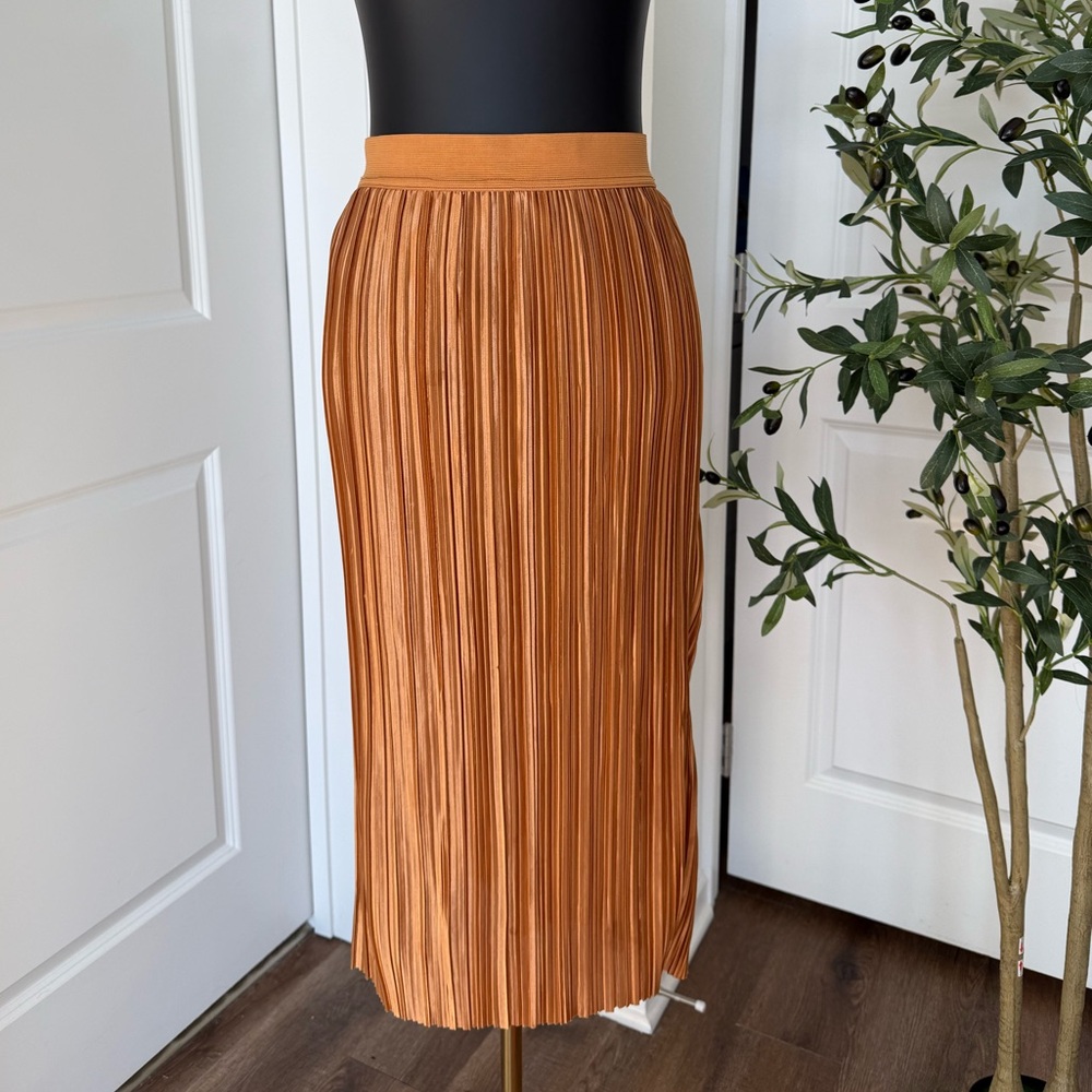 Black Tape Pleated Midi Skirt in Rich Orange